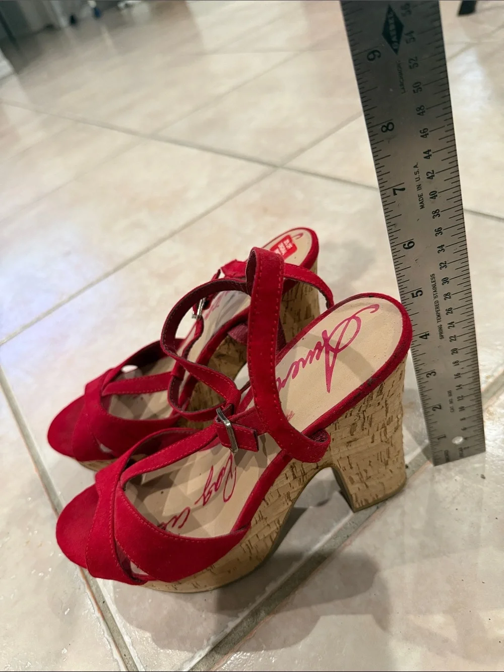 American rag Red Suede T-Strap Wedge Sandals size 7.5 @@@